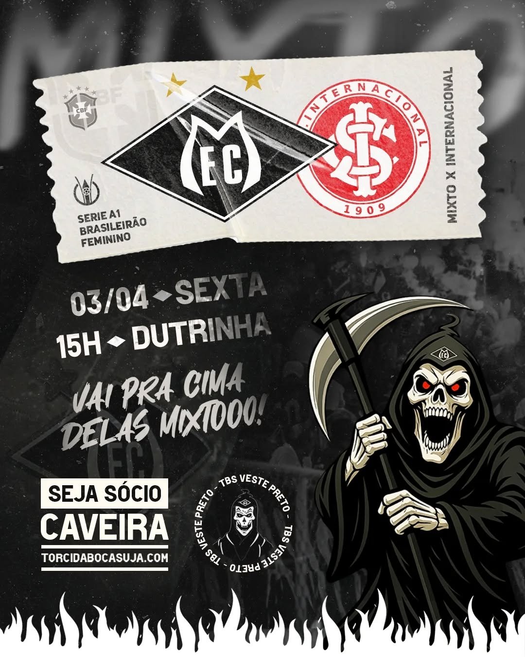 As tigresas voltam ao Dutra pelo Brasileirão A1 em busca de mais uma vitória! 

⚽ Mixto x Internacional
🗓️ 03/04/2026
🕠 15h00
🏟️ Dutrinha
⏩ Brasileirão A1

#Mixto #FutebolFeminino #TorcidaBocaSuja #TorcidaOrganizada #Arquibancada