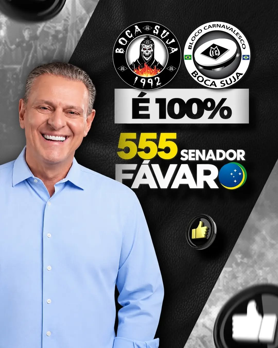 É FÁVARO, O SENADOR!

A Torcida Boca Suja e o Bloco Boca Suja manifestam seu apoio à reeleição de Carlos Fávaro @carloshbfavaro 555 ao Senado Federal.

Uma caminhada que já tem história, trabalho e resultados por Mato Grosso, e que agora segue com a disposição de continuar fazendo a diferença pelo nosso estado.

Trabalho, compromisso e dedicação aos mato-grossenses.

Carlos Fávaro — 555 💪