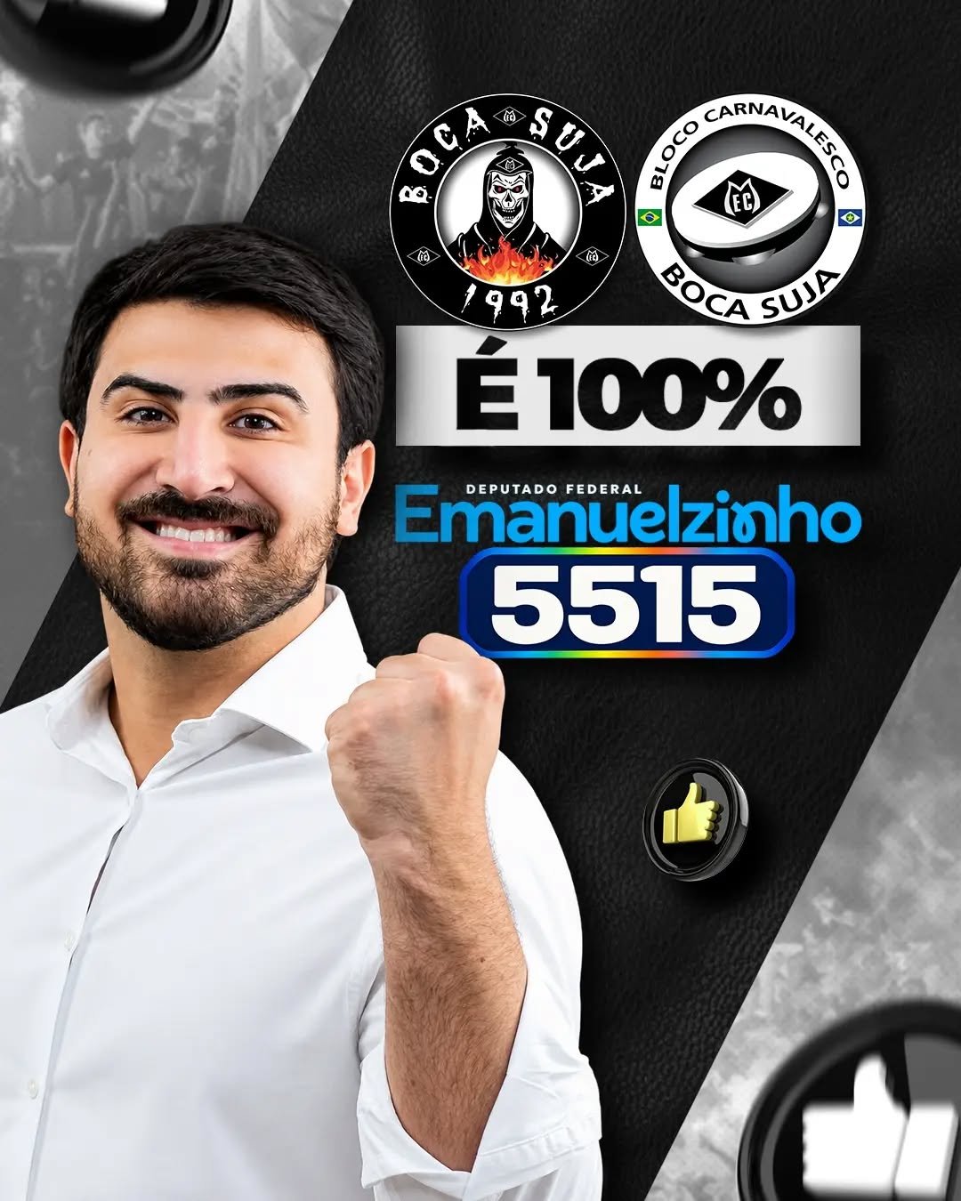 A Torcida Boca Suja e o Bloco Boca Suja estão com Emanuelzinho @emanuelpinheironeto 5515 ! 

Mato-grossense da Capital, Emanuelzinho chegou à Câmara dos Deputados aos 23 anos e, desde então, vem construindo sua trajetória na política com atuação em diferentes áreas, como educação, segurança pública, defesa das mulheres, valorização dos trabalhadores e das causas tributárias.

Em seus quase oito anos de atuação no Congresso, Emanuelzinho ampliou sua experiência em diferentes áreas e atualmente exerce a função de vice-líder do Governo na Câmara, participando de debates e decisões importantes para Mato Grosso e para o Brasil.

Agora, oficialmente candidato à reeleição como deputado federal por Mato Grosso, Emanuelzinho segue apresentando seu projeto de continuar ouvindo a população e trabalhando por demandas que chegam à ponta.

Emanuelzinho — Deputado Federal  5515

Gente nossa cuidando da Gente
