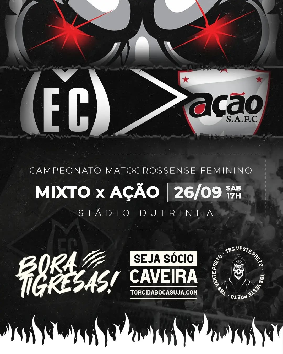 As tigresas estão de volta! Sábado (26) começa o Campeonato Mato-grossense Feminino e vamos marcar presença e apoiar as mulheres do Mixto! A partida tem início as 17h (de MT) no estádio Dutrinha.

⚽ Mixto x Ação
🗓️ 26/09/2026
🕠 17h00 (MT)
🏟️ Dutrinha
⏩ Mato-grossense

#Mixto #FutebolFeminino #TorcidaBocaSuja #TorcidaOrganizada #arquibancada