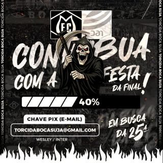 Chegamos na final e a nossa festa tem que ser à altura da nossa história!

Já garantimos parte dos itens, mas ainda faltam R$ 2.500,00 para fecharmos tudo o que planejamos. A boa notícia? Já batemos 40% da meta!

Precisamos de cada um de vocês para completar essa barra de progresso. Qualquer valor faz a diferença na hora de empurrar o time rumo à 25ª!

Chave PIX (E-mail): torcidabocasuja@gmail.com
Wesley / Inter

#Mixto #Final #TorcidaBocaSuja #Arquibancada #torcidaorganizada